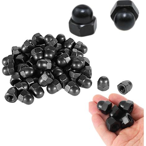 Ecrou Borgne M6 Noir, 50 Pièces Ecrou Borgne Hexagonaux Galvanisés, M6 Écrous de Verrouillage Dome Cap, Cache Boulon Écrous à Capuchon Hexagonauxen Acier au Carbone Écrou Antivol (1/5)
