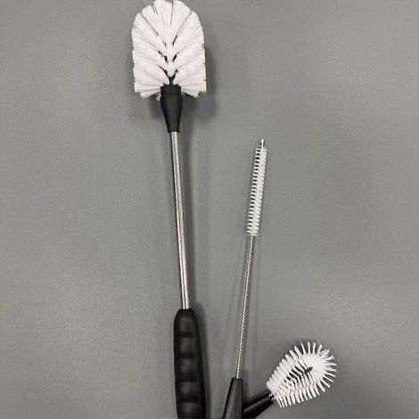 BlancEnsemble de brosses pour bouteilles d'eau, brosse de nettoyage 3 en 1 à long manche en acier inoxydable pour bouteilles d'eau à col étroit, bouteilles de sport et biberons (1/5)