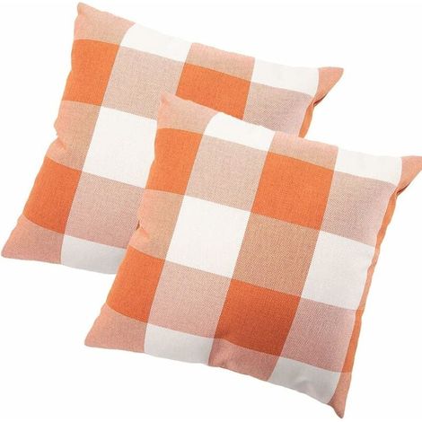 2er-Set Kissenbezüge aus Baumwolle und Leinen mit geometrischem Gittermuster, dekorativer Kissenbezug für Sofa, Zuhause, Wohnzimmer, Schlafzimmer, 55 x 55 cm, Orange (1/4)