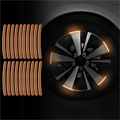 20 Pieces Reflective Wheel Rim Stickers, Waterproof Car Tire Stickers, Night Reflective Safety Stripe Decoration for Car and Motorcycle Interior Wheels (Yellow) (1/5)