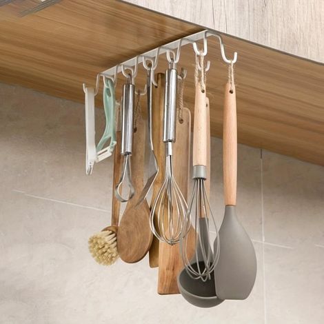 Porte-verres suspendu - Étagère à tasses inversée (1 pièce) pour la cuisine, montage sans vis, blanc (1/3)