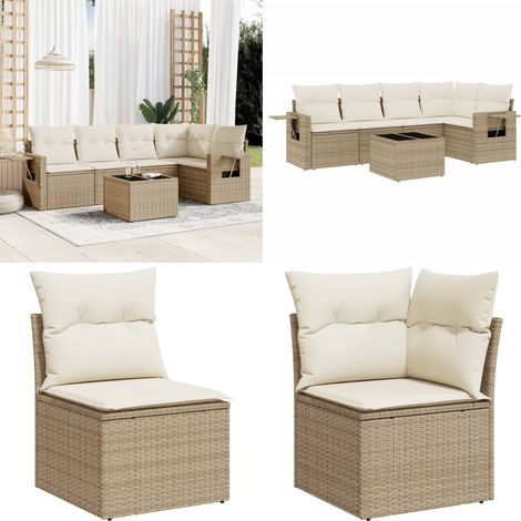 6-tlg. Garten-Sofagarnitur mit Kissen Beige Poly Rattan - Gartenmöbel Set - Esszimmergarnitur - Outdoor Möbel - Rattan Gartenmöbel - Lounge Garnitur - Home & Living (1/5)