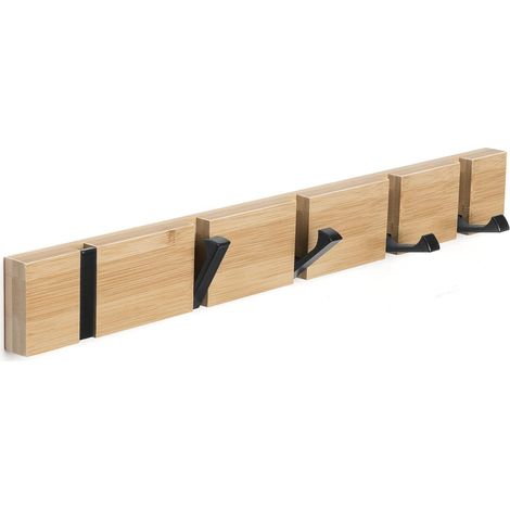Porte-manteau mural en bois avec 5 crochets – Design naturel pour entrée ou chambre (1/5)