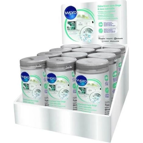 Box carton PLV avec 12 flacons de poudre detartrante LL LV