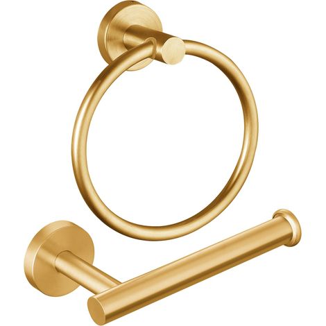 Porte-Serviettes, et Porte-Papier Toilette, Ensemble de 2 pièces de matériel de Salle de Bain, Porte-Serviettes et Porte-Papier Toilette, Or (1/5)