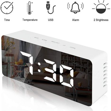 Memkey – Réveil numérique LED avec affichage température – 2 alarmes – Port de recharge USB – Luminosité réglable – Affichage 12/24 heures (1/4)
