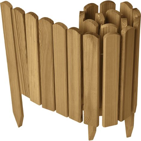 Clôture de jardin en bois – Bordure palissade 100 cm – Brun clair – Hauteur 30 cm – Pour délimitation de parterres et fleurs - GD-0148