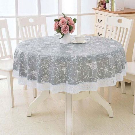 Nappe Ronde Toile Cirée - 180 Cm - Motif Floral Dentelle - Imperméable Anti-tache - 1 Pièce (1/4)