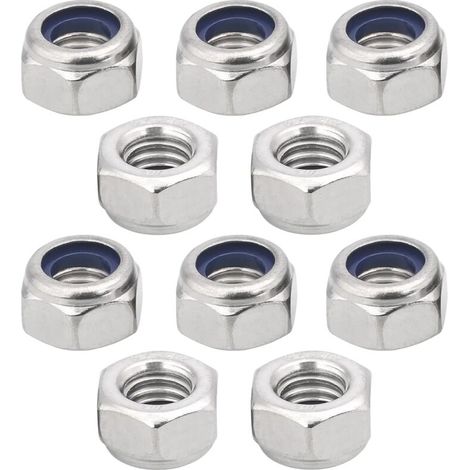 Lot de 10 écrous frein hexagonaux en acier inoxydable A2 – Certifiés ISO 10511 DIN 985 – M8 – Résistants à la corrosion pour environnements humides