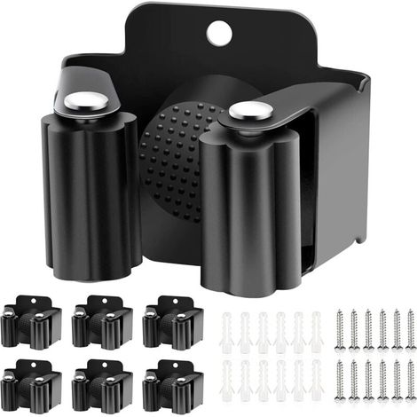 Porte-balais en acier inoxydable, lot de 6 pièces, réglable et antidérapant, avec matériel de montage pour buanderie, cuisine, maison et salle de bain (noir, 6 x 6,2 cm) (1/4)