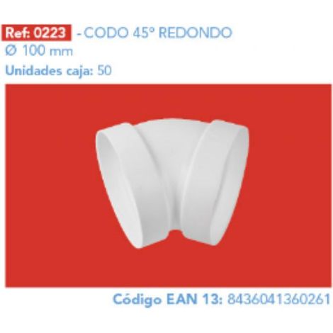 FPLUS codo redondo 45º 100 mm , Codo pvc evacuacion de gases.