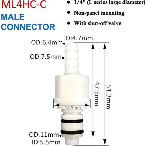 (ML4HC) Raccord de déconnexion rapide pour tuyau, embout cannelé mâle/femelle, vanne, connecteur de tube 1/4, 5/16, 3/8 (1/5)
