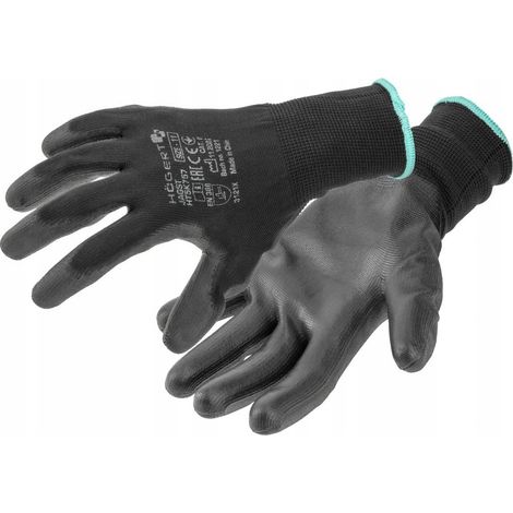 Högert Technik JAGST Guantes con revestimiento de poliuretano, color negro, talla 9, 12 pares/paquete, resistentes a la abrasión y flexibles, ideales para trabajos de montaje precisos (1/3)