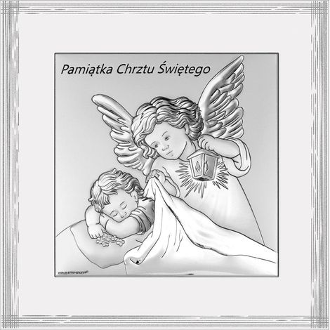 Quadro in argento raffigurante un angelo con lanterna, cornice decorativa, ricordo del Santo Battesimo 6733W 17,5 x 17,5 cm (1/5)