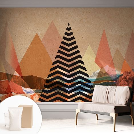 Papier peint intissé mural avec colle pour salon et chambre Décoration murale rapide - Colle incluse gratuite Paysage abstrait 312x219 cm (1/5)