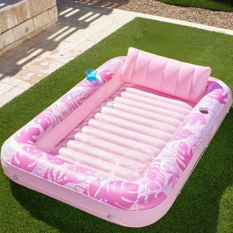 Bain de soleil gonflable Solarium - Bain de soleil gonflable pour piscine - Bouée adulte avec coussin - 180 x 120 cm - rose