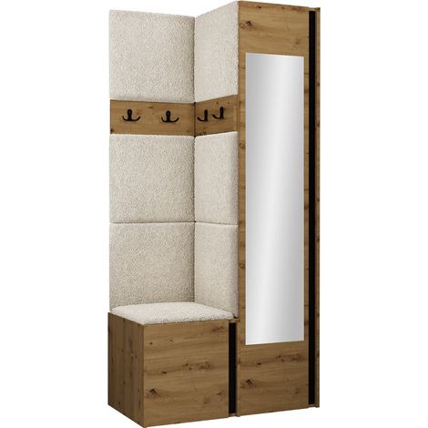Conjunto para recibidor Pinis XXV, Abriamo 3, 186x82x46cm, Espejo, Aglomerado laminado, Tapiz, Colocada, Montada en la pared