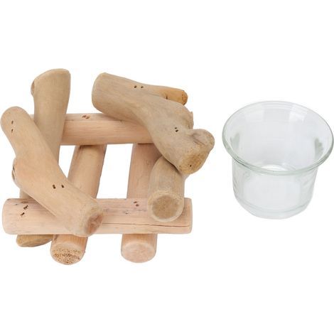 Bougeoir en bois bougeoir Vintage Simple Style rustique chandelier en bois flotté avec tasse en verre décoration de la maison accessoire Photo (1/5)