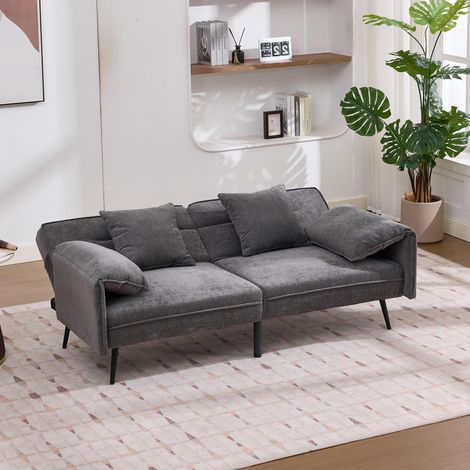 Canapé 2 places convertible (167,5 x 73 x 70 cm), dossier inclinable 3 positions (100°–180°), fauteuil convertible, méridienne, canapé lounge, gris