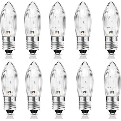 Ampoules bougies E10 34V 3W, paquet de 7 ampoules de rechange, 30 lumens lumière blanche chaude 2700K, paquet de 10. (1/5)