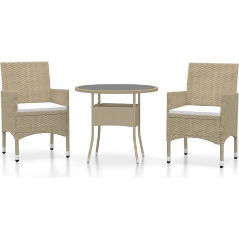 Maison Exclusive - 3-tlg. Garten-Essgruppe Poly Rattan Beige (1/5)