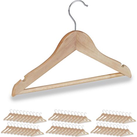 60 x Kinder Kleiderbügel im Set, Hosenstange, Hemd, 360 Grad drehbar, Mädchen, Jungen, Baby Bügel, Holz, natur