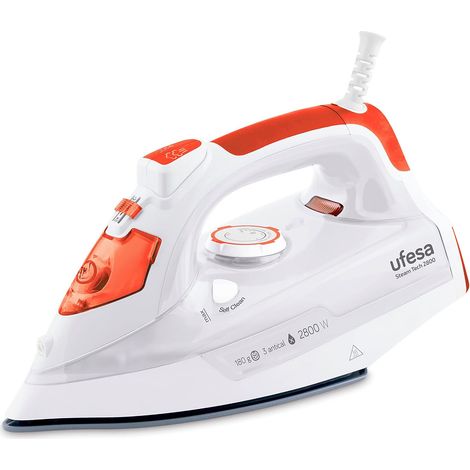 Steam Tech 2800 Fer à Repasser 2800 W, Repassage Vapeur Vertical et Horizontal, Semelle Céramique, Defroisseur Vapeur Vertical et Horizontal ou en Sec, Anti-Calcaire, Blanc/Rouge (1/5)