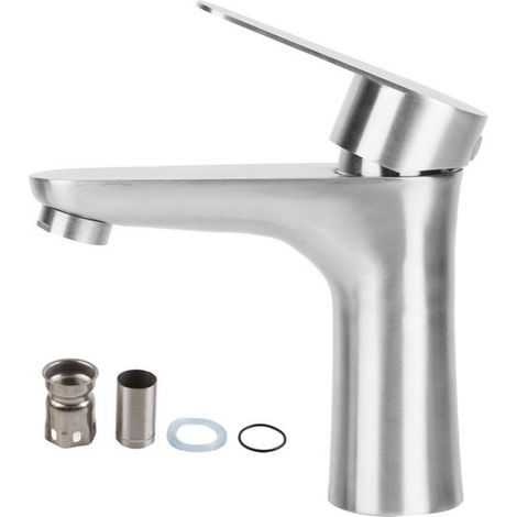 Robinet Mitigeur - Acier Inoxydable 304 - Pour Lavabo Salle De Bain - Poignée Unique - 13,6 cm Hauteur - 965 g (1/4)