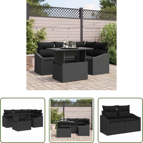 Poly-Rattan - Gartensofa-set mit Kissen 5 pcs Schwarz Poly-Rattan (1/5)