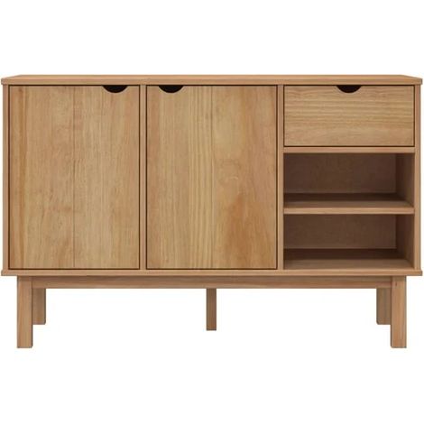 Buffet de Cuisine en Bois Massif Pin, Meuble Rangement 114x43x73.5 cm avec Portes et Tiroirs, Enfilade Moderne pour Salle à Manger Salon (1/5)