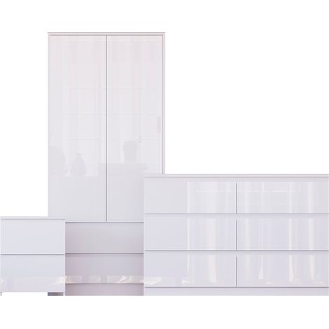 Glinton 3 Piece Bedroom Set (2 Drw Bedside, 6 Drw Chest, 2 Door 2 Drw Wardrobe), White (100% FSC) (1/4)