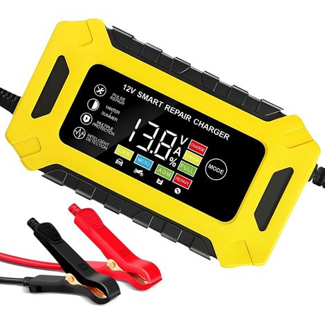 Chargeur de Batterie 12V 6A, Chargeur Batterie Moto avec écran Tactile,Chargeur de Batterie Mainteneur Chargeur d'entretien avec Automatique Fonction de Réparation pour Voiture (1/5)