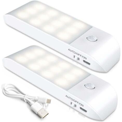 Veilleuse LED Rechargeable,[2 Pièces] Automatique Lampe Led Détecteur De Mouvement, Lumière Murale Magnetique Portable, pour Placard Chambre Couloir Armoire Escalier [12 LED] Lumière blanche(600 (1/4)