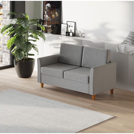 Canapé droit 2 places 141x70x78 cm en lin gris clair, gain de place pour salon FloraGrace (1/5)