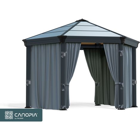 Curtain Set for Hexagonal Gazebo - Polyester - L217 x W232 cm - Grey (Gazebo Not Included) (1/4)