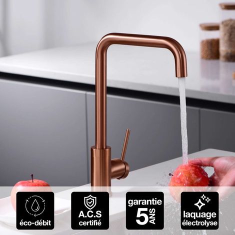 Robinet Mitigeur de Cuisine anti-calcaire avec Douche anti-calcairette Or Rose IMEX LOIRA GCR004/ORC (1/4)