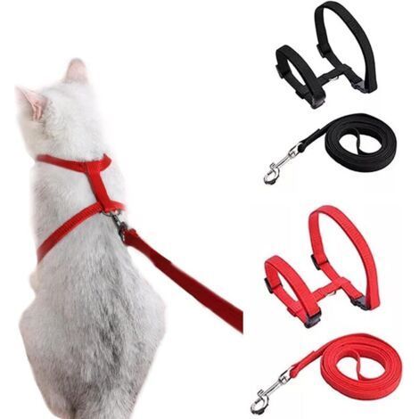 Pettorina regolabile per gatti, guinzaglio, pettorina per gattini, guinzaglio, corda di sicurezza antifuga per gatti e gattini, confezione da 2 (1 rossa e 1 nera) (1/4)
