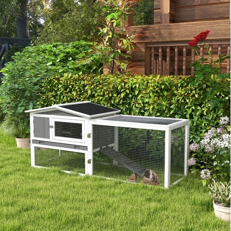 Clapier 156 x 58 x 68 cm en bois gris clair, toit bitumé, pour extérieur FloraGrace (1/5)