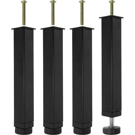 Set of 4 metal bed legs – Adjustable height 25-27 cm – Cold-rolled steel – Drill-free installation – Modern black design (1/5)