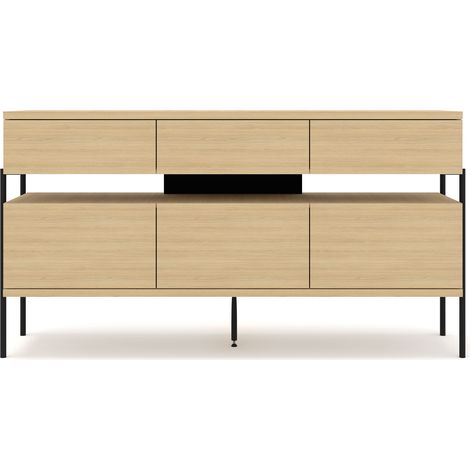 Cassettiera PUFFIN 154 cm – impiallacciatura in rovere naturale, consegnata montata, stile loft