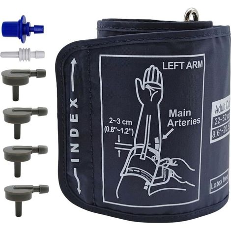 Brassard Tensiomètre avec 6 Connecteurs, Tensiomètre Électrique Tensiomètre Grand Brassard pour Circonférence de 22 à 52 cm Machines de Pression Artérielle à la Maison Brassard Compatible avec Omron (1/5)