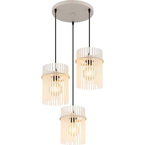 Lampe à suspendre Réglable en hauteur Suspension Lampe de salle à manger Barres en verre, couleur sable, 3x E27 douille, DxH 47x140 cm (1/4)