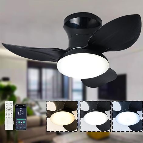 Plafonnier ventilateur moderne avec éclairage intelligent, variateur, télécommande, lumière LED, 6 vitesses, 3 pales, montage encastré discret ,65 cm (1/5)