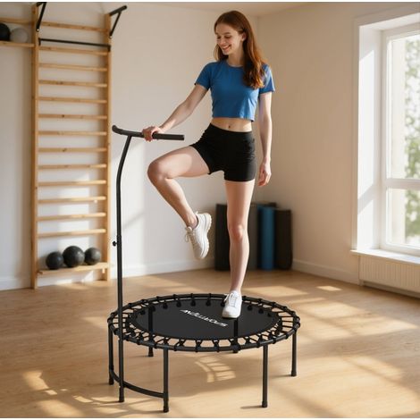Trampolín de fitness 102 cm de plástico negro con asa ajustable para espacios pequeños - MEUBLIV (1/5)
