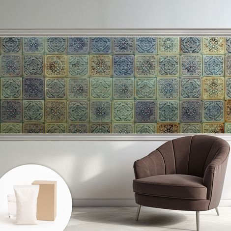 Papier peint intissé mural avec imprimé pour décoration pour salon pour chambre à coucher pour entrée Carreaux géométriques 250x104 cm (1/5)