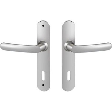 Set de Poignée de Porte sur Grande Plaque SLIM - Version Clé L - Porte de Chambre, Bureau - Entraxe 195 mm - Système Pose Facile - Chrome Résistant - Finition Chrome Satin (1/5)