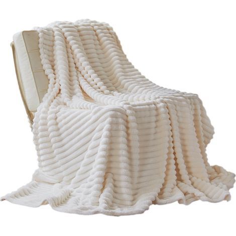 Plaid polaire 70x100 cm, jeté canapé fauteuil lit doux pour adultes et enfants, beige (1/5)