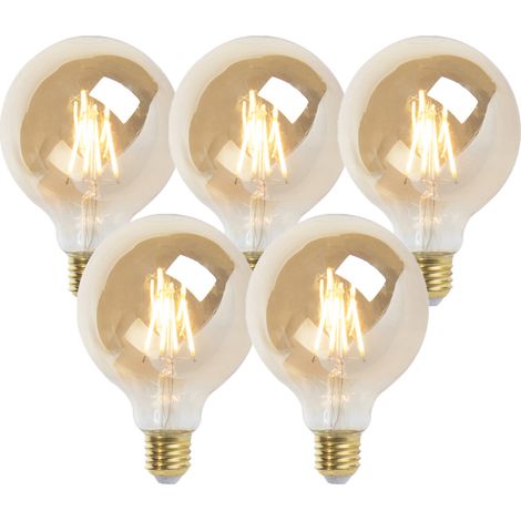 Set of 5 E27 Dimmable LED Bulbs G95 Gold 5W 380LM 2200K