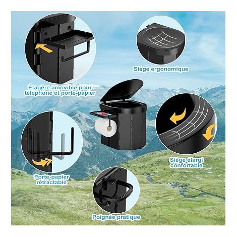 Toilettes de Camping Pliables Panneaux Renforcés Toilettes Portables avec Couvercle (1/4)