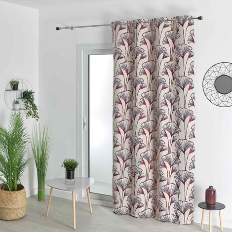 Rideau jacquard fleurs de gingko Bordeaux 140x260 cm (1/3)